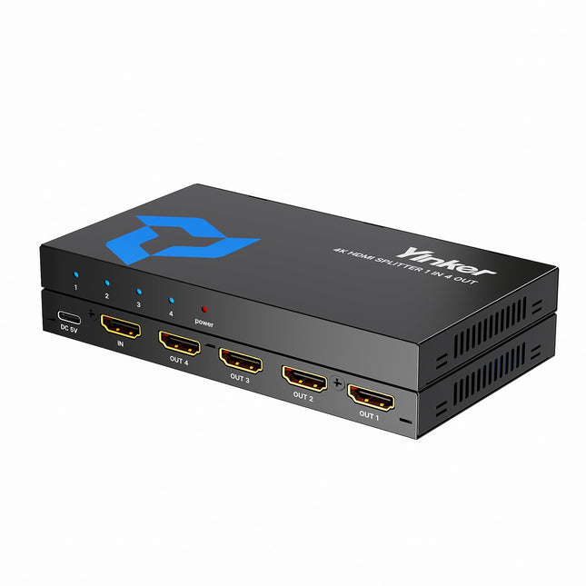 4K HDMI Splitter 1 in 4 Out, Yinker 4 Port HDMI Distributor 4 Screens 4K30Hz Splitter 4 Port for Xbox360 PS4 PS3 Roku