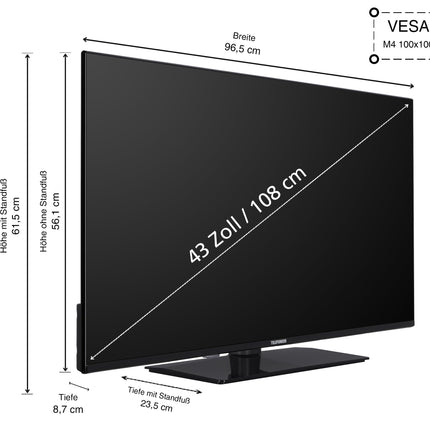 Telefunken 43-tolline nutiteler VIDAA XU43VP750M - 4K UHD-teler, HDR-teler Dolby Visioniga, kolmekordne tuuner ja 6-kuuline HD+ garantii, must LED-teler