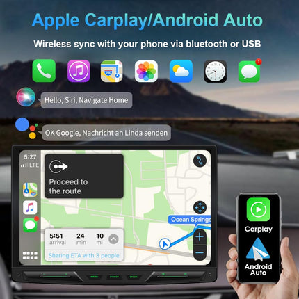 10,1 Zoll Einzel DIN Autoradio Android 13.0 mit 360-Grad-Drehung, drahtloser CarPlay- und Android Auto-Unterstützung, mit 8-Core 4+64GB/GPS-Navigation/DAB+/Bluetooth/WiFi, MIC/Rückfahrkamera
