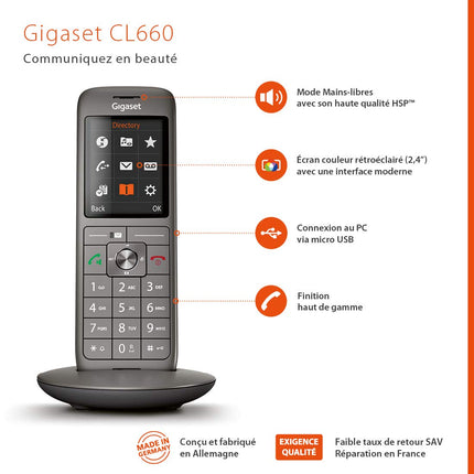 Gigaset Family – 2 juhtmeta telefoni suure värvilise ekraani ja pika levialaga – antratsiithall