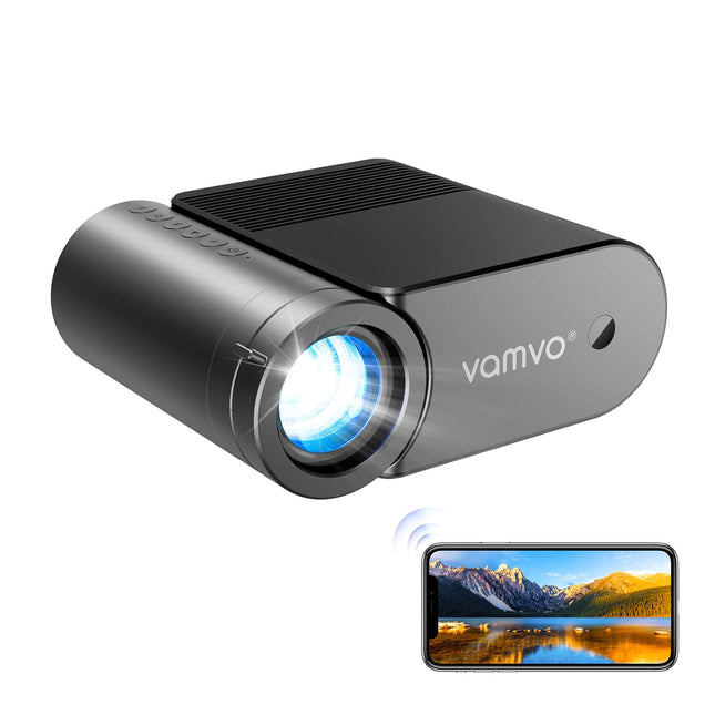 Vamvo kaasaskantav projektor, WiFi projektor 1080P 200" kaasaskantav filmiprojektor, stiilse voolujoonelise disainiga välistingimustes kasutatavad projektorid, ühildub telefoni/tahvelarvuti/sülearvuti/teleripulgaga