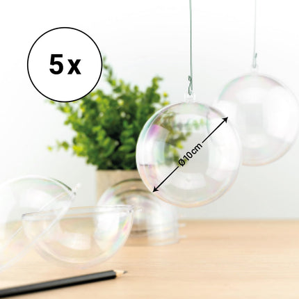 Akrüülpall A661005 Akrüül Ø 10 cm kristallselge riputusaasaga 2 osa, 5 tükki, pleksiklaasist pallid, jõulupall, läbipaistev plastpall, plastik