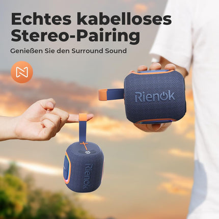 RIENOK Bluetooth Speaker Small with Light FM Radio Bluetooth 5.3 Music Box Wireless Bass Box with 15 Hours Playtime Stereo Portable Waterproof TF Card USB Stick Marine