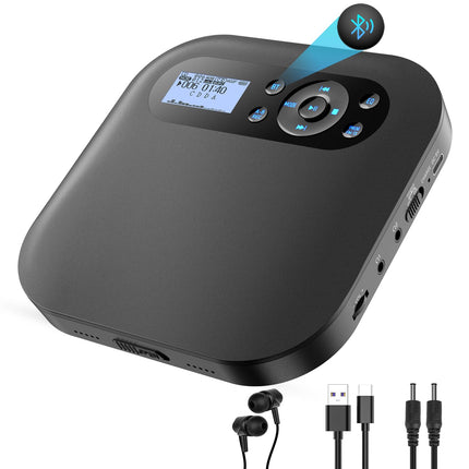 Portable CD Player with Bluetooth, NEW Rechargeable Discman CD Player for Car with FM, Two Stereo Speakers, Anti-Skip, Two Headphone Jacks, for Gift, Home