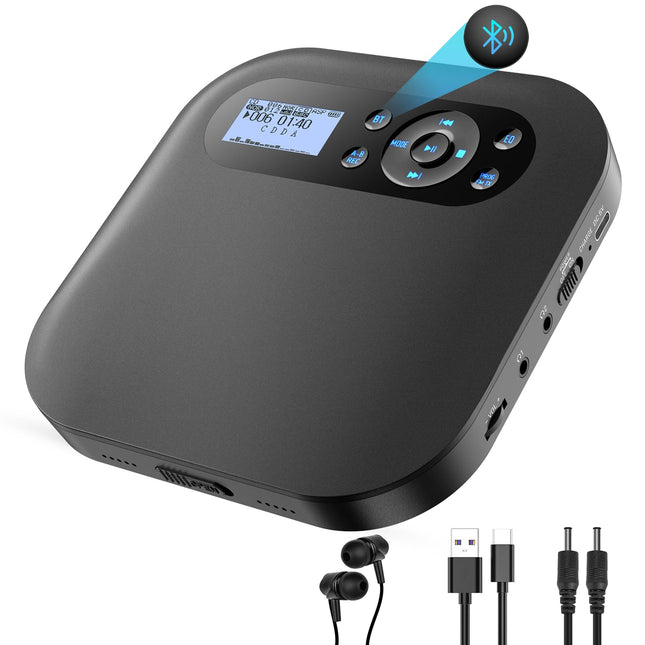 Kaasaskantav CD-mängija Bluetoothiga, UUS laetav Discman CD-mängija autole FM-raadioga, kaks stereokõlarit, hüppevastane süsteem, kaks kõrvaklapipesa, kingituseks, koju