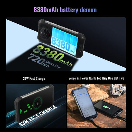 Blackview BV8800 lepinguta õues kasutatav nutitelefon, 6,58-tolline 90Hz FHD+ ekraan, 50MP tehisintellektiga neljakaamera, infrapuna-öise nägemisega, Helio G96 8GB+128GB, 8380mAh aku, IP68 Android 11 veekindel telefon, GPS NFC roheline