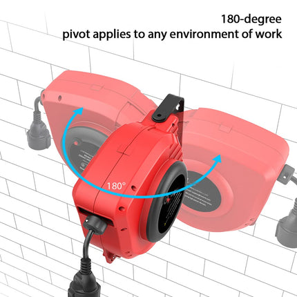 Automatic cable reel 15M+1.5M outdoor cable reel, applicable to 1500W (maximum load capacity when unrolled: 3200W) with 180° rotatable wall bracket, reset button and adjustable stop