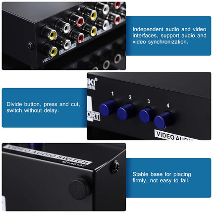 Rosenice RCA-lüliti MT-431AV 4-suunaline AV-lüliti 4-ühes komposiitvideo L/R heli valik