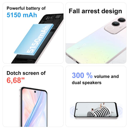 VIVO Y19s Smartphone, 8GB RAM + 256GB ROM, 50MP Rear Camera, 5150mAh Battery, Dynamic Light, 16.9cm (6.68-inch) Super Bright Display, IP64, 4G Mobile Phone, Dual SIM, Android 14, Black