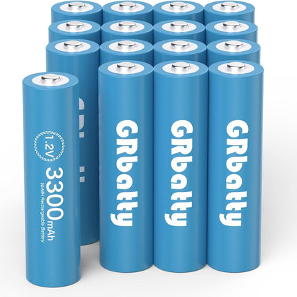 GRbatty AA Rechargeable Battery NI-MH, 3300mAh Long-lasting, 1.2V 1200 Cycles Rechargeable AA Batteries - and business devices - 16 pieces for household