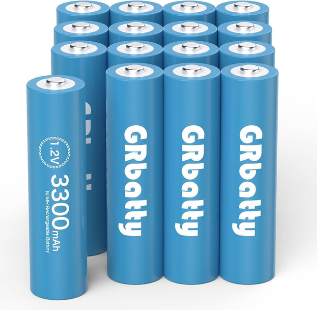 GRbatty AA Rechargeable Battery NI-MH, 3300mAh Long-lasting, 1.2V 1200 Cycles Rechargeable AA Batteries - and business devices - 16 pieces for household