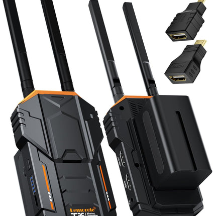 Traadita videoülekande komplekt 200M, Lemorele 5G 1080P HDMI traadita video saatja ja vastuvõtja HDMI loopouti ja IR-ga otseülekande, filmimise ja fotograafia jaoks, 2 * 4400 mAh aku kaasas