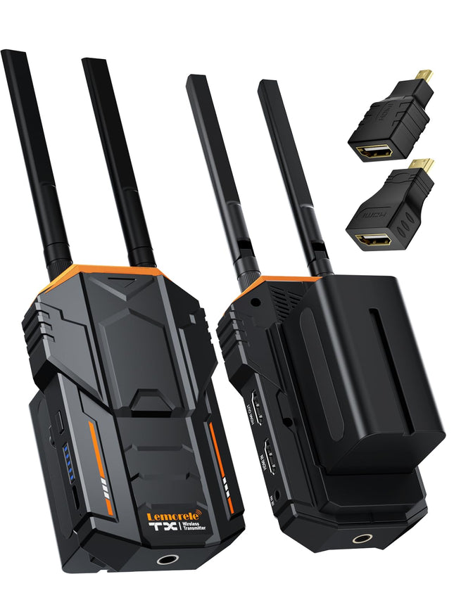 Traadita videoülekande komplekt 200M, Lemorele 5G 1080P HDMI traadita video saatja ja vastuvõtja HDMI loopouti ja IR-ga otseülekande, filmimise ja fotograafia jaoks, 2 * 4400 mAh aku kaasas