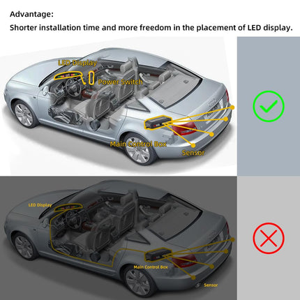 Wireless parking aid, reversing aid with 4 PDC parking sensors at the rear, distance warning kit with wireless LED display for cars, SUVs, vans, motorhomes and pickups (4 sensors, silver)