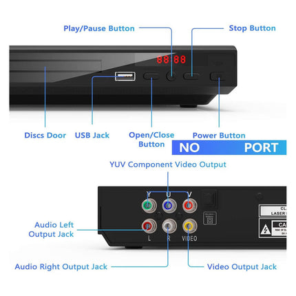 HD DVD-mängija, õhuke DVD-mängija kaugjuhtimispuldiga, USB DVD-mängija integreeritud PAL NTSC-ga, ühildub CD DA MP3 CD R CD RW-ga, kodune CD-mängija kaabliga teleri jaoks