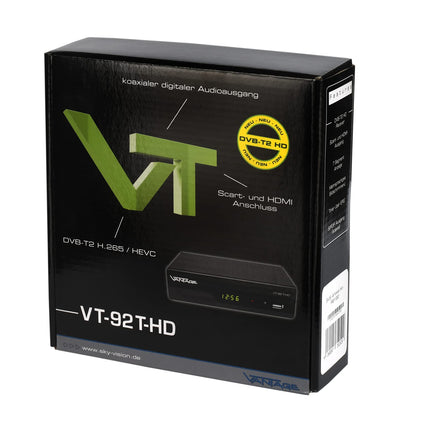Vantage VT-92 T-HD vastuvõtja (DVB T2, HEVC, ekraan, USB, HDMI, SCART, meediapleier) must