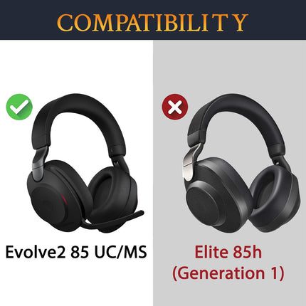 SOULWIT vahetuskõrvapadjad Jabra Evolve2 85 UC/Evolve 2 85 MS juhtmevabadele kõrvaklappidele (ei sobi Elite 85H mudelitele), pehmem proteiinnahk, mürasummutusvaht