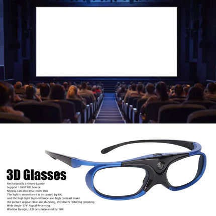 DLP Link Active Shutter 3D Glasses, Rechargeable, 144 Hz, Lightweight and Comfortable, Left and Right Eye Rotation for DLP Link Projectors