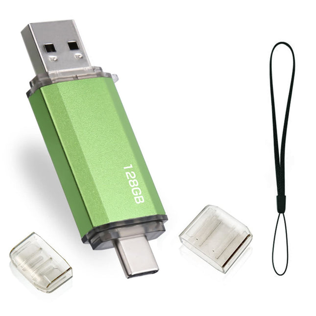 C-tüüpi USB-mälupulk 128 GB, OTG USB C mälupulk 128 GB 2-in-1 C-tüüpi mälupulk Mini Memory Stick väline mälupulk MacBook Pro, Android-mobiiltelefoni, tahvelarvuti, sülearvuti ja arvuti jaoks (roheline)