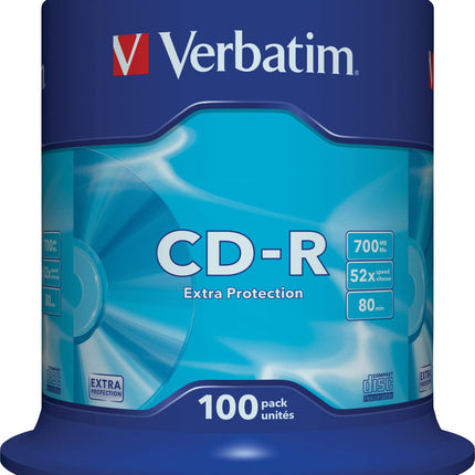 Verbatim CD-R Extra Protection, tühjad CD-d 700 MB andmesalvestusega, ideaalsed foto- ja videosalvestuste jaoks, ühilduvad iga tavalise CD-draiviga, 100 tk pakis