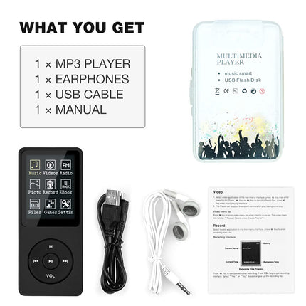 MP3/MP4 Player, Lychee Upgrade, 8 GB Digital Music Player, Portable HiFi Sound with Video/Voice Recording/FM Radio/E-Book Reader, Supports up to 64 GB (Black)