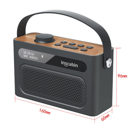 Inscabin M60 kaasaskantav DAB/DAB + FM digitaalraadio/Bluetooth/stereoheli/kaks kõlarit/kaks äratuskella/subwoofer/laetav aku/kaunis disain (must)