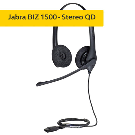 Jabra Biz 1500 kiirühendusega kõrvapealsed stereopeakomplektid - juhtmega kõrvaklapid mürasummutava mikrofoni ja helitugevuse kaitsega lauatelefonidele, must