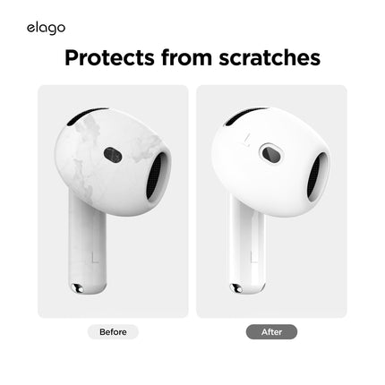 elago 2 Pairs of AirPods 4 Earbud Covers, Designed for AirPods 4, [Fit in Case] ​​Non-Slip Silicone Cover, Scratch-Resistant, Installation Guide (1 Pair of Each)