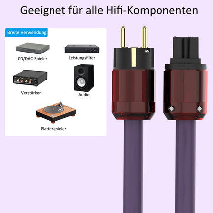 YuanYong Audiophile'i heli toitekaabel HiFi toitejuhe 12AWG 7N OCC 24K kullatud 2-auguline pistik ja IEC320-C15 pesa 125V/15A kõlarite, võimendite, subwooferite, kodukino jaoks (2M/6.6Ft)