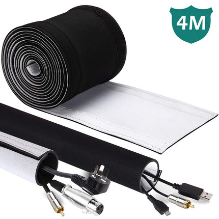 GeeRic 4M Cable Sleeve Neoprene Cable Duct with Adjustable Diameter for Cable Management, Neoprene Flexible and Reusable with Velcro Fastener Black/White