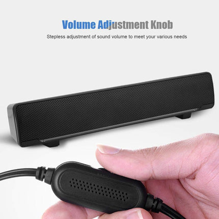 USB-heliriba arvuti kõlar, juhtmega stereoheliriba muusikapleier bass ruumilise heli kastiga 3,5 mm sisend lauaarvuti/sülearvuti/teleri/nutitelefoni/tahvelarvuti/MP3/MP4 jaoks (must)