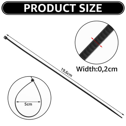 SHUESS 2000 pieces cable ties black, 200 mm x 1.8 mm, UV-resistant, self-locking cable ties for indoor and outdoor use