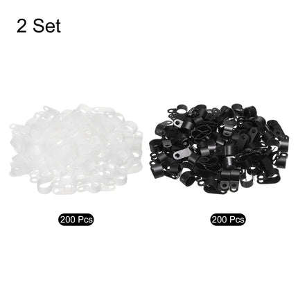 QUARKZMAN R-Type Cable Clip Wire Clamp, 13.2 mm 0.52 inch Nylon Screw Fastening Cable Tie Clips with Screws White Black for Cable Management Pack of 200