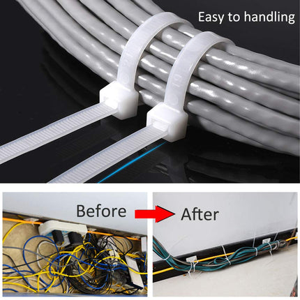 ETOPARS 250 Pieces White 350mm x 4.8mm Self-Locking Plastic Cable Ties Self-Adhesive Protected Wire Cable Locking Tool 22kg Tensile Strength