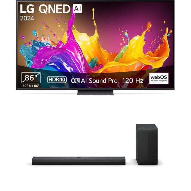 LG Bundle 86QNED86T6A teler 86" (218 cm) QNED teler DS70TY 3.1.1 Dolby Atmos heliriba (400W) koos juhtmevaba subwooferiga