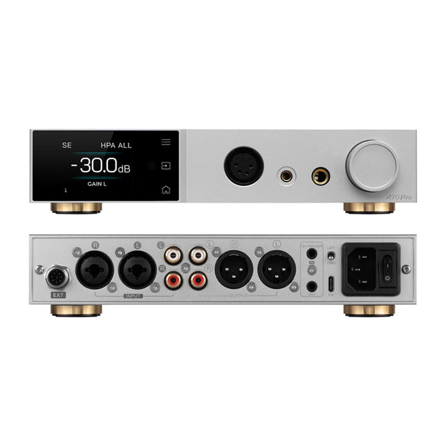 TOPPING A70 Pro 17000mW*2 kõrvaklapivõimendi eelvõimendi, RCA/XLR/TRS/EXT kuni 4.4mm/6.35mm/4-pin XLR tasakaalustatud kõrvaklapivõimendi, XLR/RCA eelvõimendi, 12 trigerit (hõbedane)