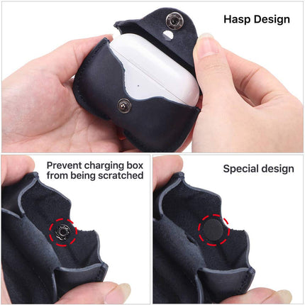 CONTACT'S FAMILY Case for AirPods Pro 2/1, Airpods Pro Case Leather, Airpods Pro Leather Case, Leather Case Compatible with AirPods Pro 2/1 Generation with Key Hook (Blue)