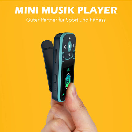 AGPTEK MP3-mängija Bluetooth 5.3 Sport 64GB 1,5-tollise TFT värvilise ekraaniga, mini-muusikamängija klambriga, toetab kuni 128GB SD-kaarti, sinine