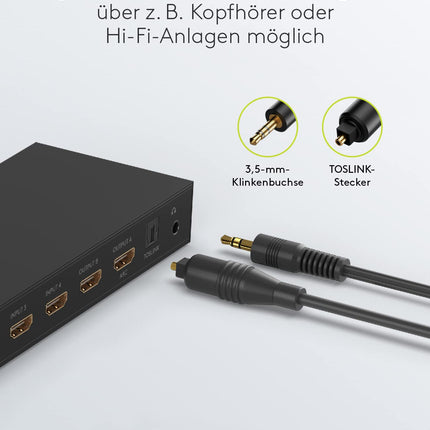 goobay 58478 HDMI maatrikslüliti 4-2 / ​​maatrikslüliti jaotur 4k @ 30Hz / puldiga Blu-ray-mängija, Xboxi, PS5 ja teleri jaoks / 4 sisendit ja 2 väljundit