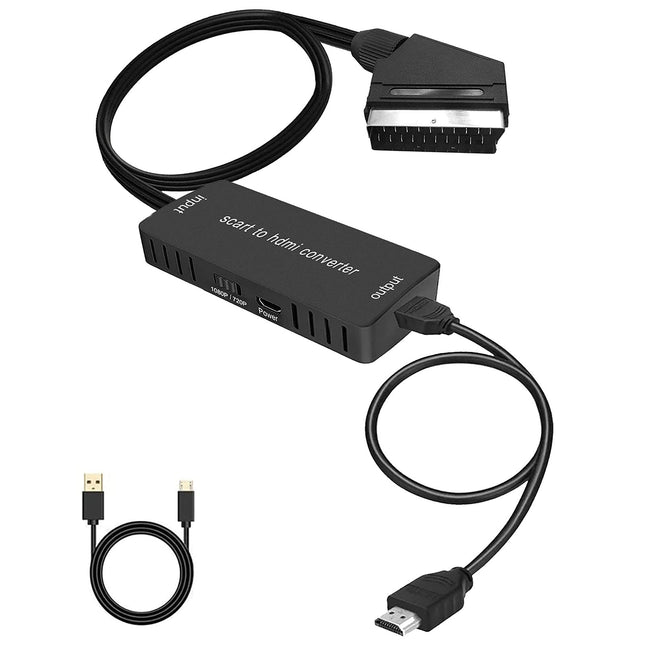 Wrugste SCART-HDMI muundur HDMI-kaabliga, HD-adapter 720P/1080P, videomuundur HDTV-monitorile, projektorile, Xboxile, VHS-digiboksile, Sky DVD-mängijale, Blu-Ray-mängijale USB-kaabliga