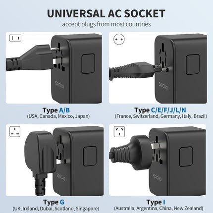 EPICKA ülemaailmne reisiadapter, GaN universaalne reisipistik 70W PD kiirlaadija, reisiadapter 3 USB-C, 2 USB-A, rahvusvahelise pistikupesaga adapteriga Saksamaale, USA-le, Suurbritanniale, Jaapanile ja Taile TA-105 Pro