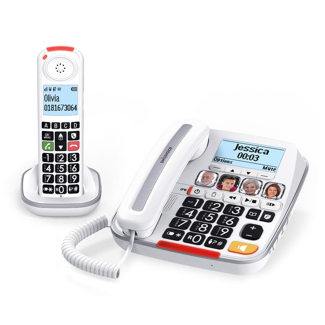SWISSVOICE - Xtra 3355 Combo - DECT - Juhtmega lauatelefon + Juhtmeta telefonitoru - Suured nupud - Automaatvastaja - Helivõimendi - Kuuldeaparaatidega ühilduv - Kõnede blokeerimine - Valge