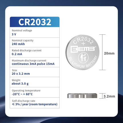 EEMB 100 tk CR2032 nööpelemente 3V liitium CR 2032 patareid 2032 DL2032, ECR2032, LM2032 võtmehoidjale, auto puldile, glükoosimonitorile, kaugjuhtimispuldile