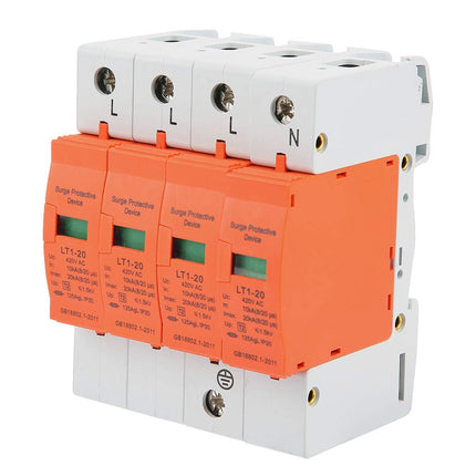 Surge protector 1 pc fire retardant 20KA 4P AC 420V low voltage breaker on DIN rail for lightning protection level C and D