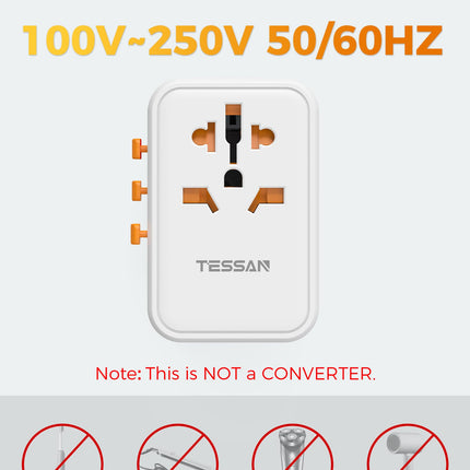 TESSANi ülemaailmne reisiadapter, 65 W GaN reisiadapteri kiirlaadija, reisipistik 2 USB ja 3 USB C-ga, universaalne Jaapani, Saksamaa, USA, Inglismaa ja Hiina jaoks