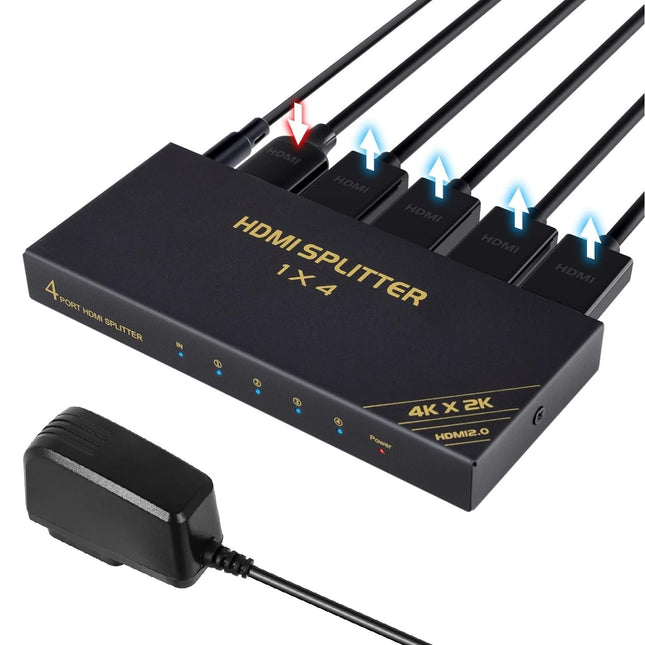 TCNEWCL 4K 60Hz HDMI jaotur 1 sisend 4 väljundit, 1x4 1080P 120Hz HDMI jaotur 4 monitori samaaegseks kasutamiseks, toetab 3D HDR HDCP2.3 RGB YUV 4:4:4 Xboxi, PS4, PS3, Roku, Blu-Ray mängijate, HDTV-de ja Apple TV jaoks