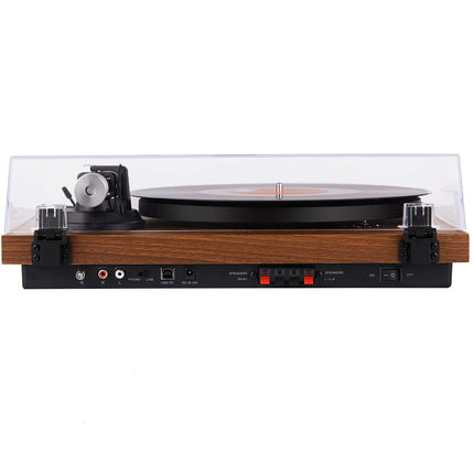 1 by ONE HiFi Bluetooth plaadimängija USB-ühendusega, MM-süsteem, 33/45 p/min, automaatne seiskamine ja fono-eelvõimendi, rihmülekandega vinüülplaadimängija kahe kõlariga