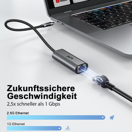 uni USB C to Ethernet Adapter 2.5G, Stable USB Type-C to LAN Adapter RJ45 Gigabit 2500 Mbps, Thunderbolt 4 Network for iPhone 15 Pro, Mac Pro/Air, Laptops, PC under Windows 11/10/8, macOS etc.