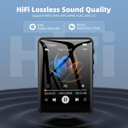 64GB MP3 Player Bluetooth 5.3 2.4" Full Touchscreen Portable MP3 Player with Speaker, Voice Recorder, FM Radio, Line Recording Support 128GB Kids MP3 Player (Black)