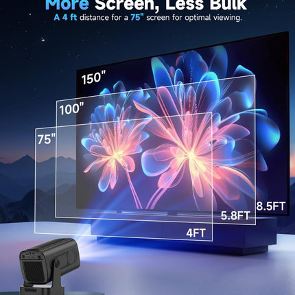 【Autofookus ja 1080P】 Mini nutikas projektor 4K toega, kaasaskantav projektor WiFi ja Bluetoothiga, 5W kõlar, Android-projektor, hääljuhtimine, õues kasutatav filmiprojektor
